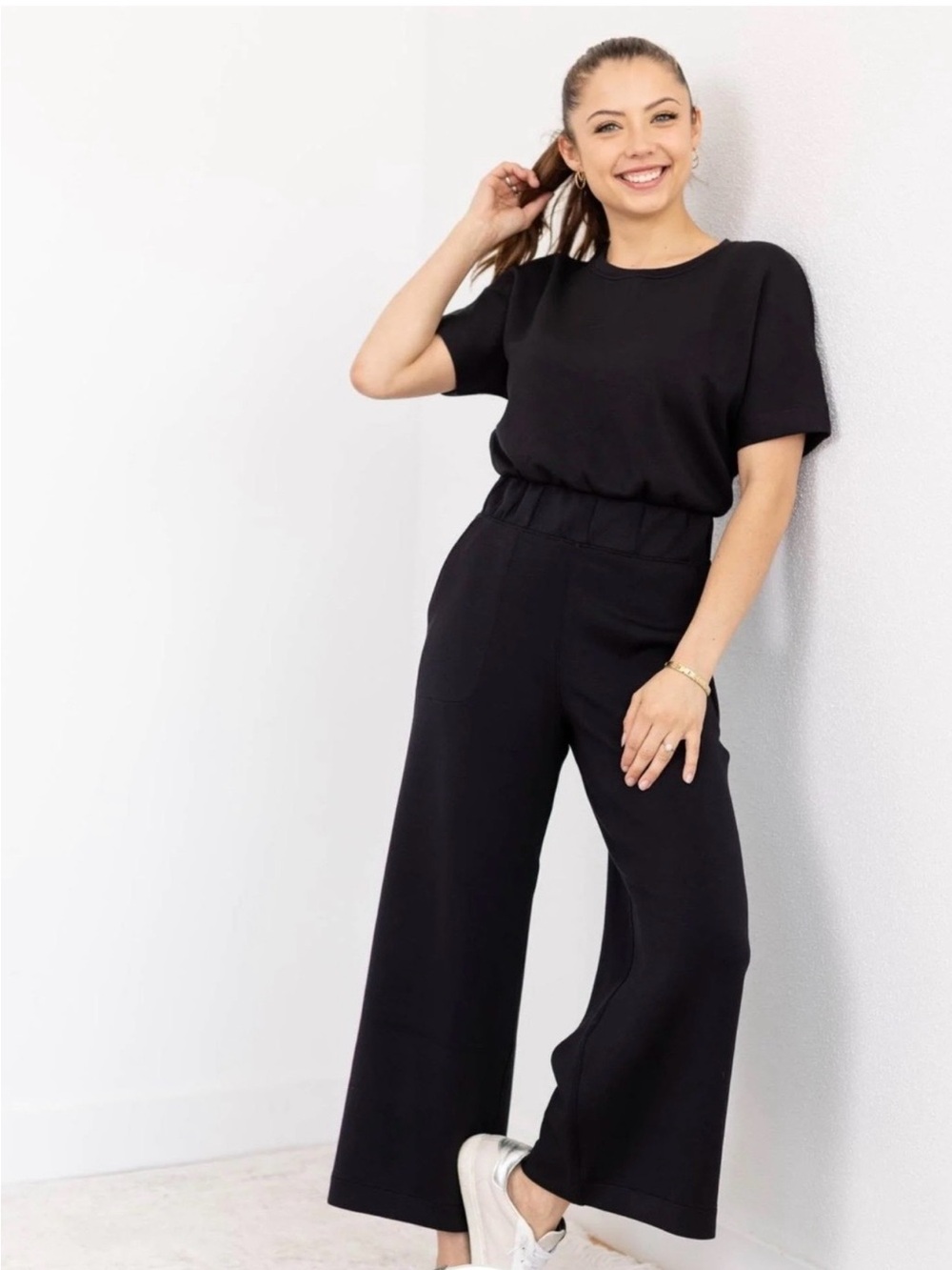 SPANX Black Wide-Leg Jumpsuit with Elastic Waist
